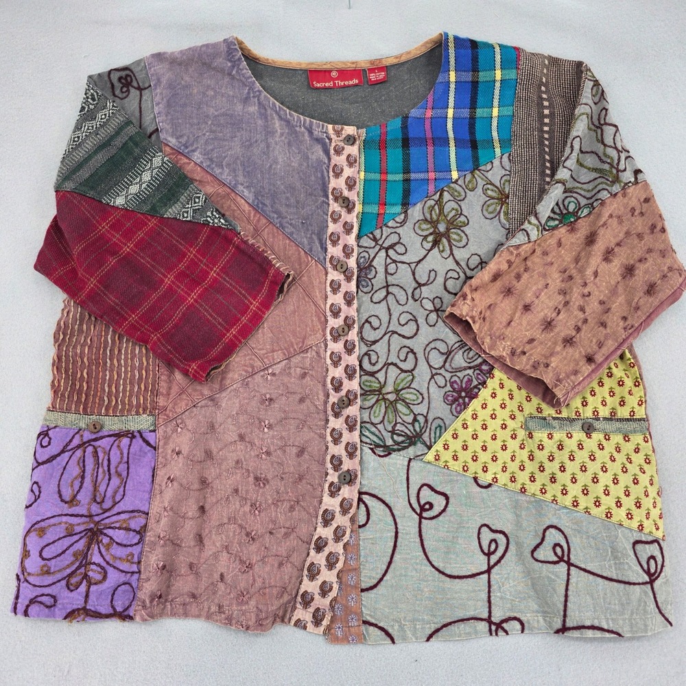 Sacred Threads Patchwork 2 Piece Set Womens Large Boho Maxi Skirt Top India - Picture 2 of 13